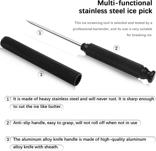 Vista 3 de Púas de hielo con mango de aleación de aluminio, cuchillo de acero inoxidable con cubierta de seguridad, herramienta de cocina para restaurante