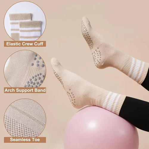 Vista 3 de Calcetines de entrenamiento de pilates para mujer, calcetines de yoga antideslizantes con agarre para barre hospital, calcetines pegajosos