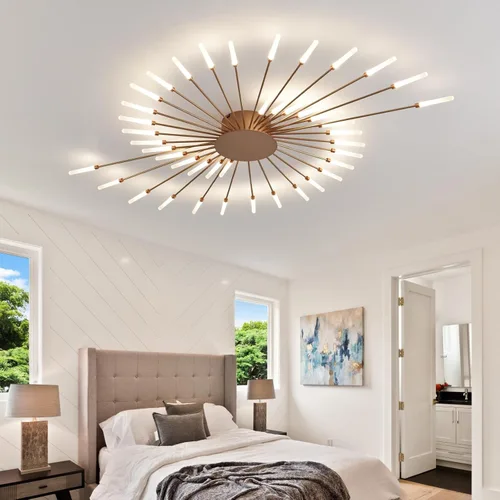 Vista 3 de Lámpara de techo LED moderna, con forma de flor de 42 cabezales, accesorios de iluminación para sala de estar, lámpara de montaje empotrado