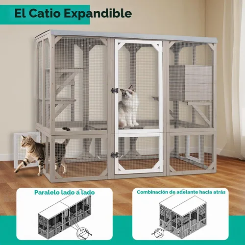 Vista 7 de Cercado Catio grande de 118" para gatos al aire libre, recintos para patio de gatos resistentes a la intemperie para múltiples gatos, jaula exterior