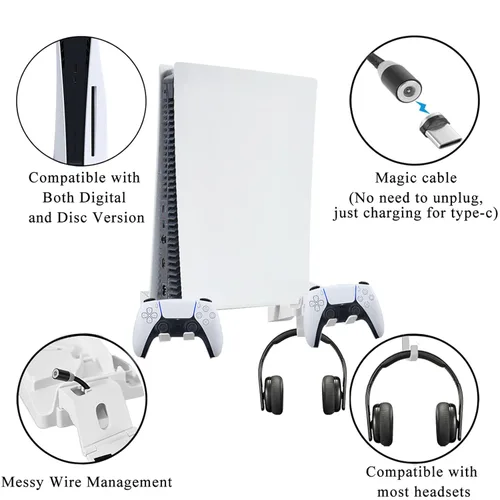 Vista 2 de Wabracket Wall Mount Kits for PS5, 6 in 1 Sturdy Wall Mount Brackect Holder for PS5, Compatiable with Both Digital and Disc Version, with Detachable