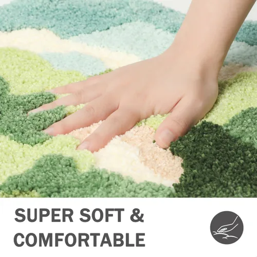 Vista 4 de Alfombra de baño de musgo, ultra suave, absorbente de hojas, alfombra de ducha de musgo, alfombra de área antideslizante para dormitorio, alfombra