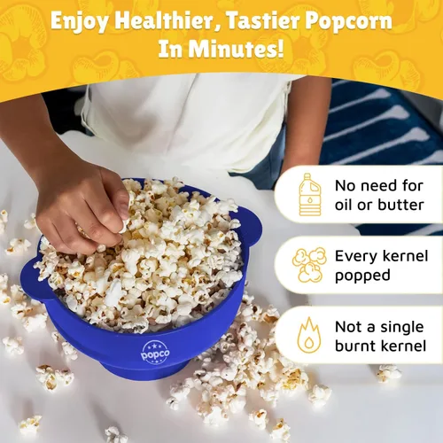 Vista 2 de POPCO Palomitas de maíz de silicona para microondas con asas, para hacer palomitas de maíz, para microondas, cuenco plegable, apto