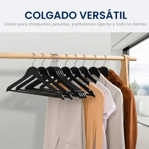Vista 6 de Amber Home Perchas de madera maciza para trajes, paquete de 30 perchas de madera con acabado negro liso con barra antideslizante para pantalones