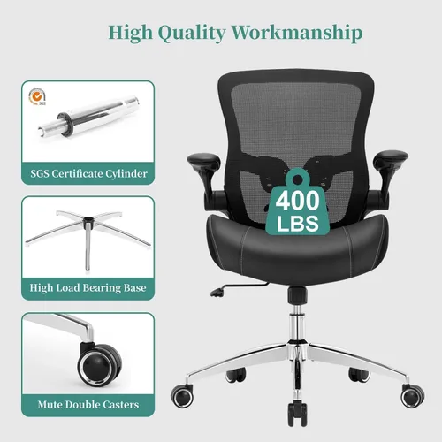 Vista 8 de Silla de oficina grande y alta de 400 libras, silla de escritorio para computadora resistente con asiento ancho de espuma de modelado 3D, silla