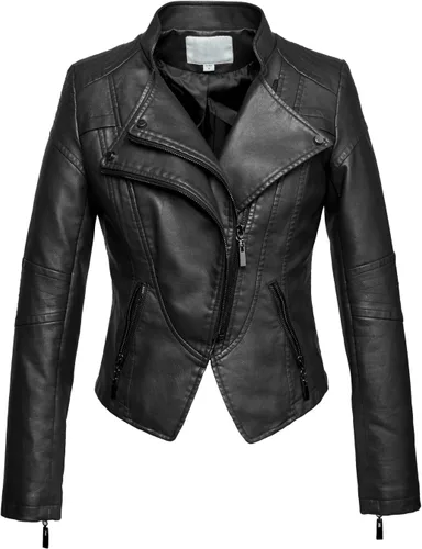 Vista 13 de chouyatou Chaqueta acolchada de piel sintética con cremallera a la moda para mujer