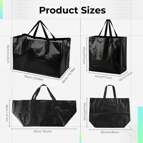 Vista 4 de Shappy 6 Piezas Bolsas de Compra Extragrandes Reutilizables con Asas, Bolsas de Comestibles Tejidas Coloridas de Plástico Impermeable Negro