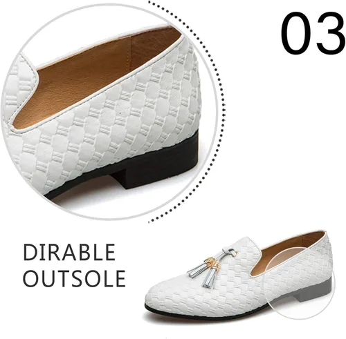Vista 4 de Mocasín para hombre, estilo vintage noble con bordado de terciopelo, con borlas