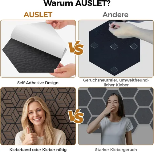 Vista 7 de Pack of 24 Hexagon Acoustic Panels, Self-Adhesive, 30 x 26 x 0.9 cm, High Density Sound Absorber Wall, Sound Insulation Panels for Studio, Office