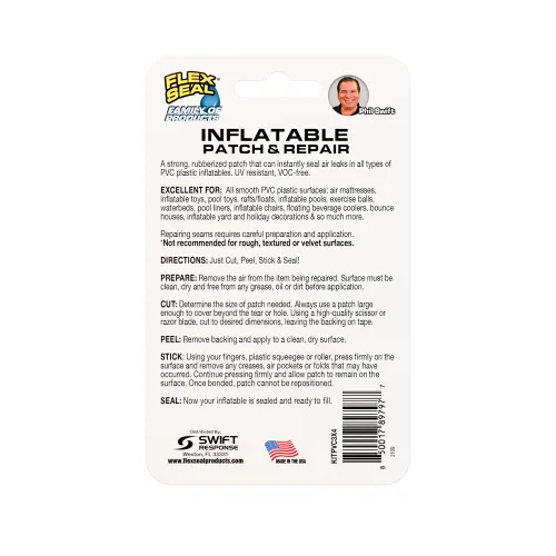 Vista 2 de Kit de parches y reparación Flex Seal para colchones de aire, balsas, juguetes de piscina - 2 parches transparentes, PVC liso
