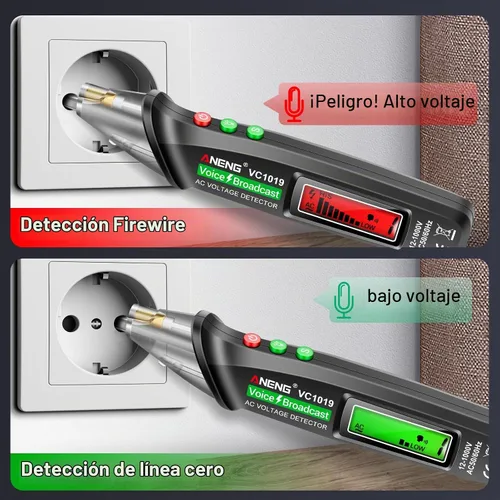 Vista 3 de ANENG - Probador de voltaje con transmisión de voz sin contacto con rango de CA 12V-1000V, herramientas eléctricas de cables vivo/nulo con pantalla