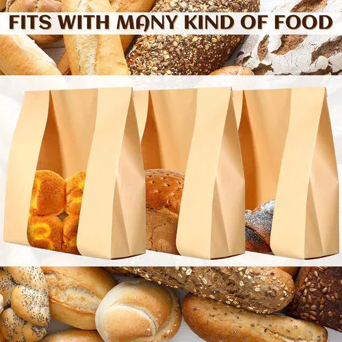 Vista 4 de Meanplan 150 bolsas de panadería con ventana, bolsas grandes de papel para pan casero, embalaje Kraft con 10 hojas de calcomanías para pan de masa
