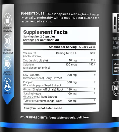 Vista 2 de B Life Company Suplementos para la salud de la próstata para hombres con palma enana americana para hombres y cápsulas de aceite de semilla