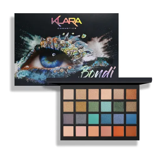 Vista 9 de Klara Cosmetics Paleta de 24 sombras de ojos – Paleta de sombra de ojos festiva de lujo, vibrante, intensa, a todo color, larga duración, mate, Abu