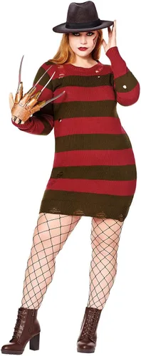 Vista 3 de Spirit Halloween A Nightmare on Elm Street Disfraz de suéter para adulto de Freddy Krueger Producto oficial Vestido a rayas