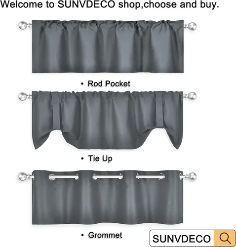 Vista 7 de DECOVSUN Cenefa opaca con amarre para ventana de 18 pulgadas de largo, con aislamiento térmico, cenefa ajustable para ventanas de cocina, bolsillo