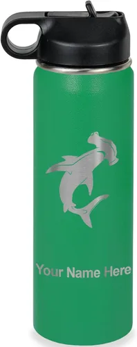 Vista 38 de LaserGram Botella de agua personalizada, tiburón martillo, acero inoxidable de doble pared aislada al vacío con popote superior, regalo grabado