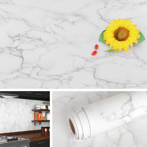 Vista 8 de Livelynine Papel adhesivo de mármol blanco para encimeras, papel tapiz autoadhesivo para encimeras, papel tapiz autoadhesivo impermeable, cubiertas