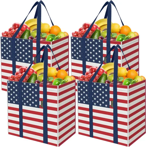 Vista 12 de BALEINE Paquete de 2 bolsas de comestibles reutilizables con parte inferior reforzada, bolsas plegables resistentes (follaje antiguo)
