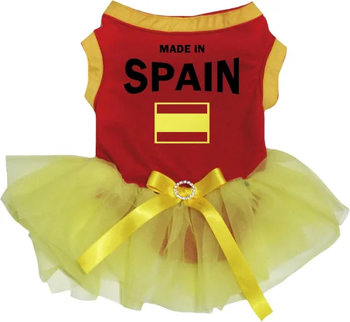 Vista 2 de petitebella cachorro perro ropa fabricado en España Rojo Algodón parte superior amarillo vestido tutú, XS, Rojo