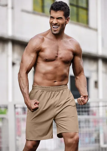 Vista 2 de COOFANDY Pantalones cortos de entrenamiento de gimnasio para hombre de 7 pulgadas, paquete de 2 pantalones cortos deportivos de secado rápido