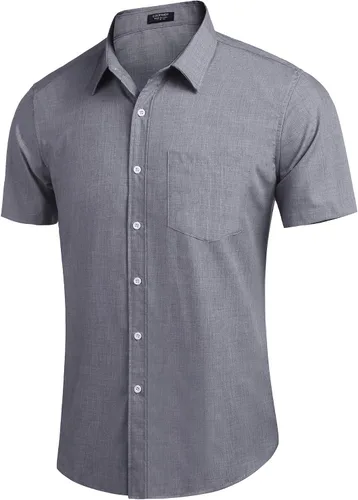 Vista 3 de COOFANDY - Camisa de lino de manga corta con botones estilo informal para hombre, para la playa