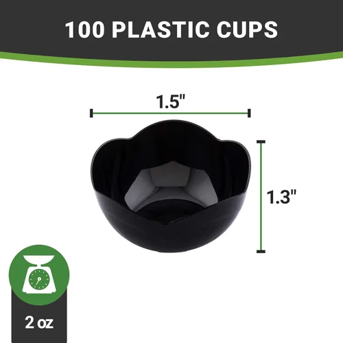 Vista 12 de Restaurantware Vasos desechables de postre de 2 onzas, 100 mini tazas de aperitivo, forma de flor, atractivos cuencos de plástico negro
