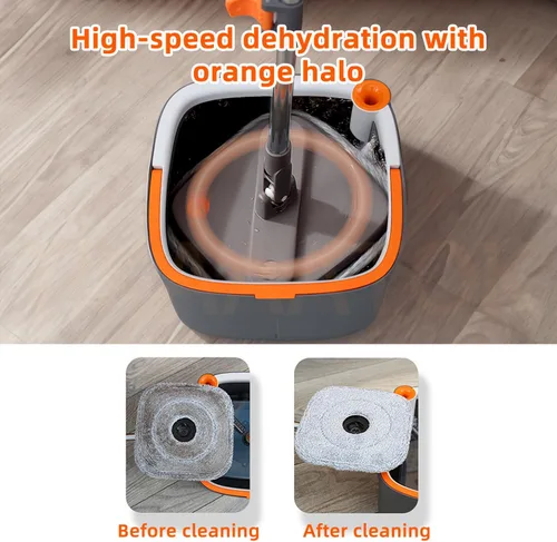 Vista 4 de Juego de trapeador giratorio y cubo con sistema de agua sucia y limpia de separación, cabezal de trapeador limpio giratorio de 360° para suelos