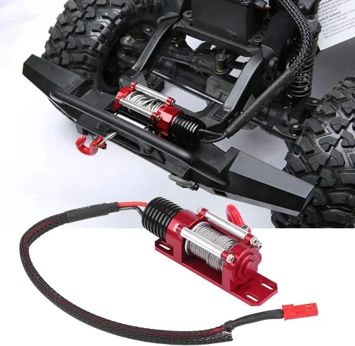 Vista 8 de Cabrestante de coche a control remoto, 1/10 escala RC modelo vehículo oruga accesorio de coche cabrestante de metal con control remoto
