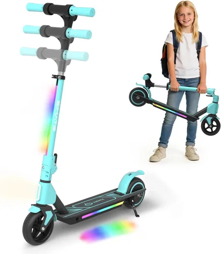Vista 9 de SIMATE Electric Scooter for Kids Ages 6-14, 3 Adjustable Heights 34"/37"/39", LED Display & Colorful Lights, Foldable Kids Electric Scooter, 8.7 MPH