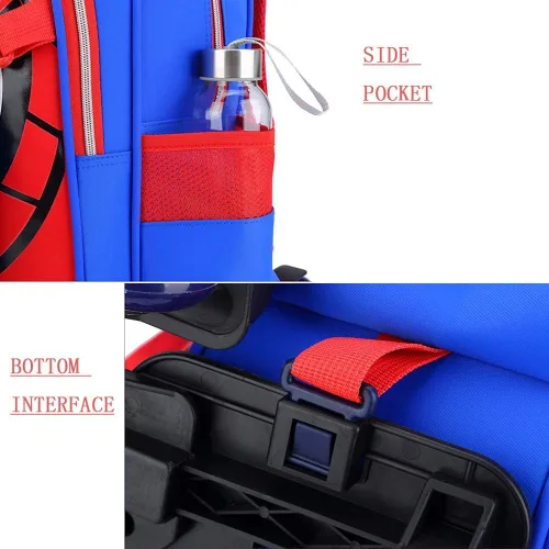 Vista 7 de Spiderman - Maletín de seis ruedas para la escuela, mochila de tela Oxford para las vacaciones, Capitán América Azul Oscuro Seis Ronda, M, Caricatura