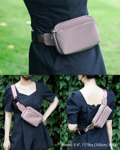 Vista 6 de Riñonera cruzada para mujer, cangurera de moda para mujer, cintura pequeña, bolsa de pecho con correa ajustable, 02 Gris PU