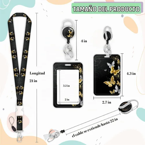 Vista 5 de Soporte para tarjetas de identificación con cordón, soporte retráctil para tarjetas de identificación, correa desmontable para el cuello con carrete