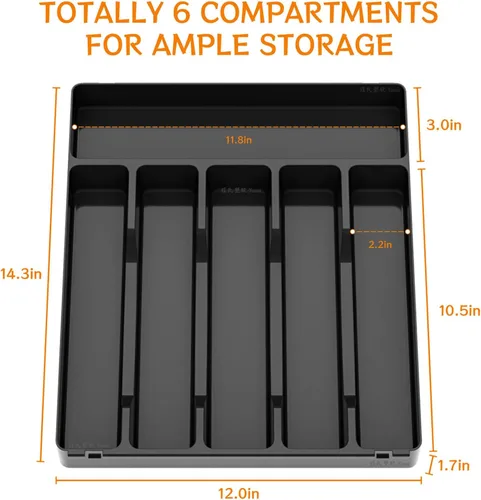 Vista 2 de Organizador de cubiertos para cajones de cocina, organizador de cajones de cubiertos sin BPA, organizador de utensilios de plástico con 6 ranuras