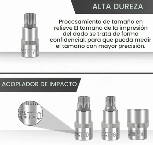 Vista 6 de EACELIY Juego de 60 piezas de dados Torx, enchufes hexagonales de estrella, acero S2 y CR-V, incluye toma Torx E (E4-E24), toma de broca Torx