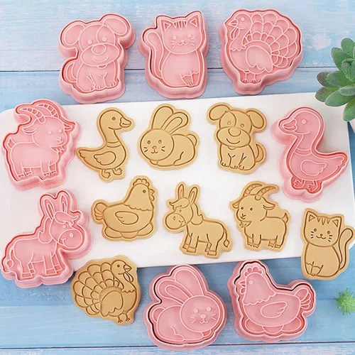 Vista 5 de Juego de sellos de galletas de animales de granja de dibujos animados, juego de sellos de galletas de fondant, cortadores de galletas de pastelería
