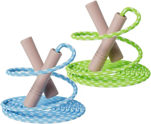 Vista 7 de Cuerda de saltar para niños – Mango de madera – Cuerda de saltar ajustable de algodón trenzado para niños pequeños fitness entrenamiento ejercicio