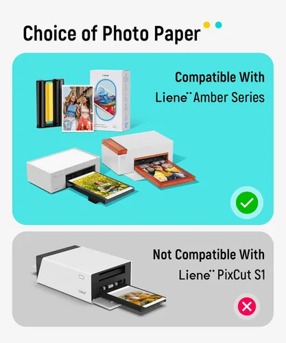 Vista 2 de Liene Amber M100/M200/M110/M210 - Papel y cartucho para impresora fotográfica de 4 x 6 pulgadas, 1 repuesto de cartucho y 40 papeles fotográficos