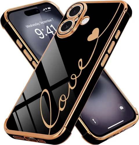 Vista 36 de LCHULLE Funda compatible con iPhone 12 para mujeres y niñas, bonito diseño de corazón de amor con enchapado de lujo, cubierta de TPU suave a prueba