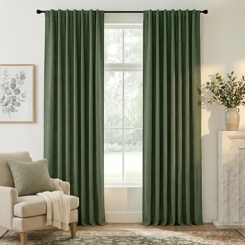 Vista 64 de RYB HOME Cortinas de lino texturizado 100% opacas de 84 pulgadas de largo, aislamiento térmico, privacidad, ahorro de energía para dormitorio, sala