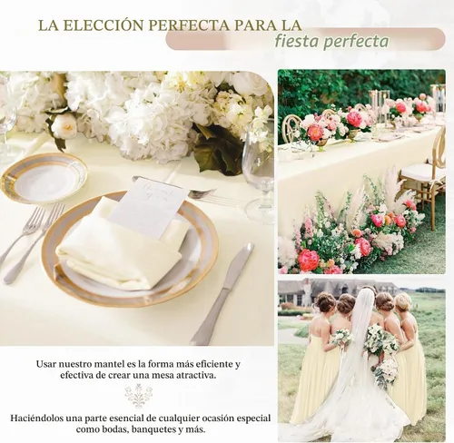 Vista 5 de Paquete de 12 manteles rectangulares beige para mesas de 6 pies de 60 x 102 pulgadas, manteles impermeables beige a granel para bodas, poliéster