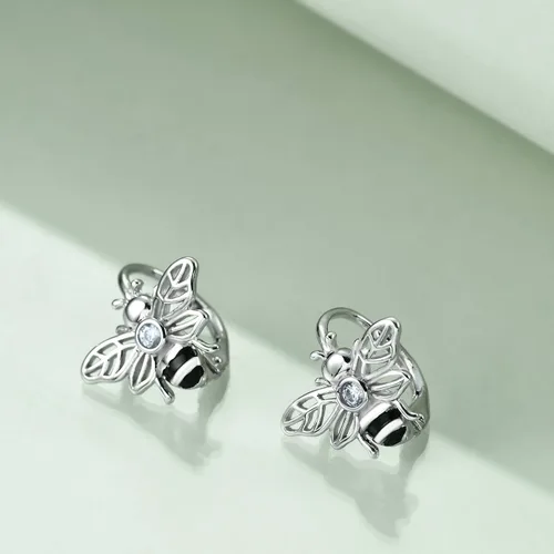 Vista 2 de Aretes de plata de ley con diseño de abeja, chapados en oro, aretes colgantes con cierre de palanca para mujeres, regalos de joyería para mujeres