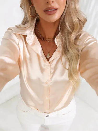 Vista 2 de Blusa elegante de manga larga con botones para mujer, casual, para el trabajo, la oficina