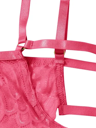 Vista 5 de SweatyRocks - Bralette de encaje transparente para mujer de 2 piezas, sostén y panty
