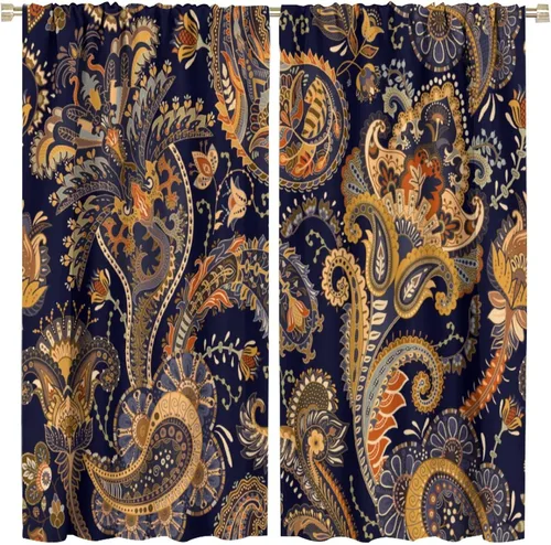 Vista 41 de Cortinas opacas con estampado de flores de cachemira, estampado de cachemira sobre fondo blanco, para decoración del hogar, cocina, restaurante