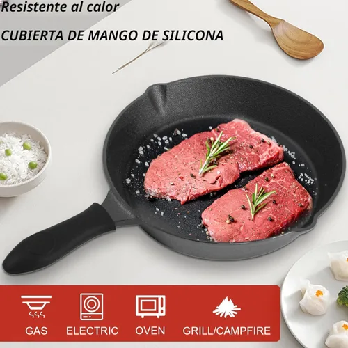 Vista 3 de Juego de sartenes de hierro fundido pre-sazonado, sartén de 3 piezas con asas resistentes al calor (6, 8, 10 pulgadas) para freír, saltear, pizza