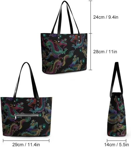 Vista 2 de Bolso de mano de cuero de dragones para mujer con asa superior, Multi