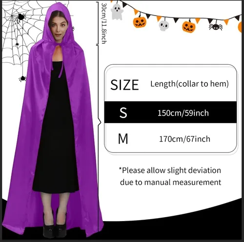 Vista 3 de Capa unisex con capucha, 3 piezas, longitud completa, disfraz de Halloween, cosplay, bata, vampiro, bruja, cosplay, accesorios