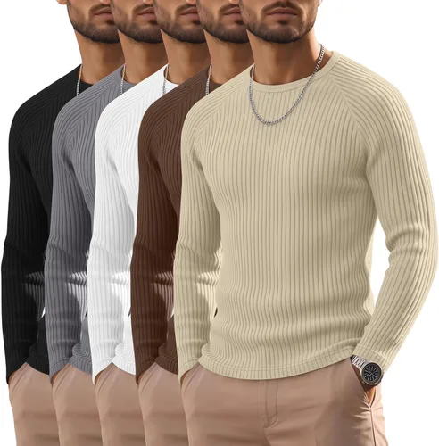 Vista 15 de Oakgarden Paquete de 5 camisas térmicas acanaladas de manga larga para Colores básicos
