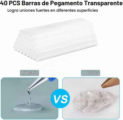 Vista 2 de Kit de pistola de pegamento caliente, 40 barras de pegamento para pistolas de pegamento mini con estuche de transporte de carcasa dura